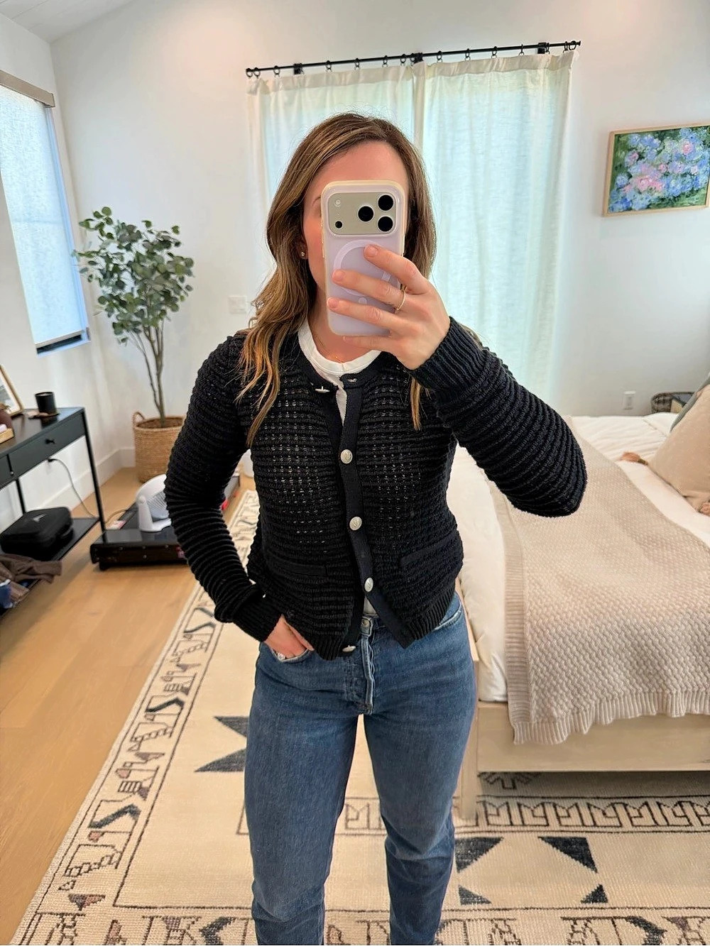 rag & bone Knit Cardigan Silver Button Front Black Small